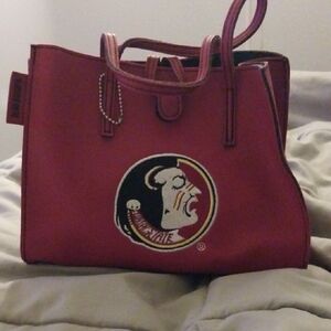 Red Leather Tote with FSU Logo